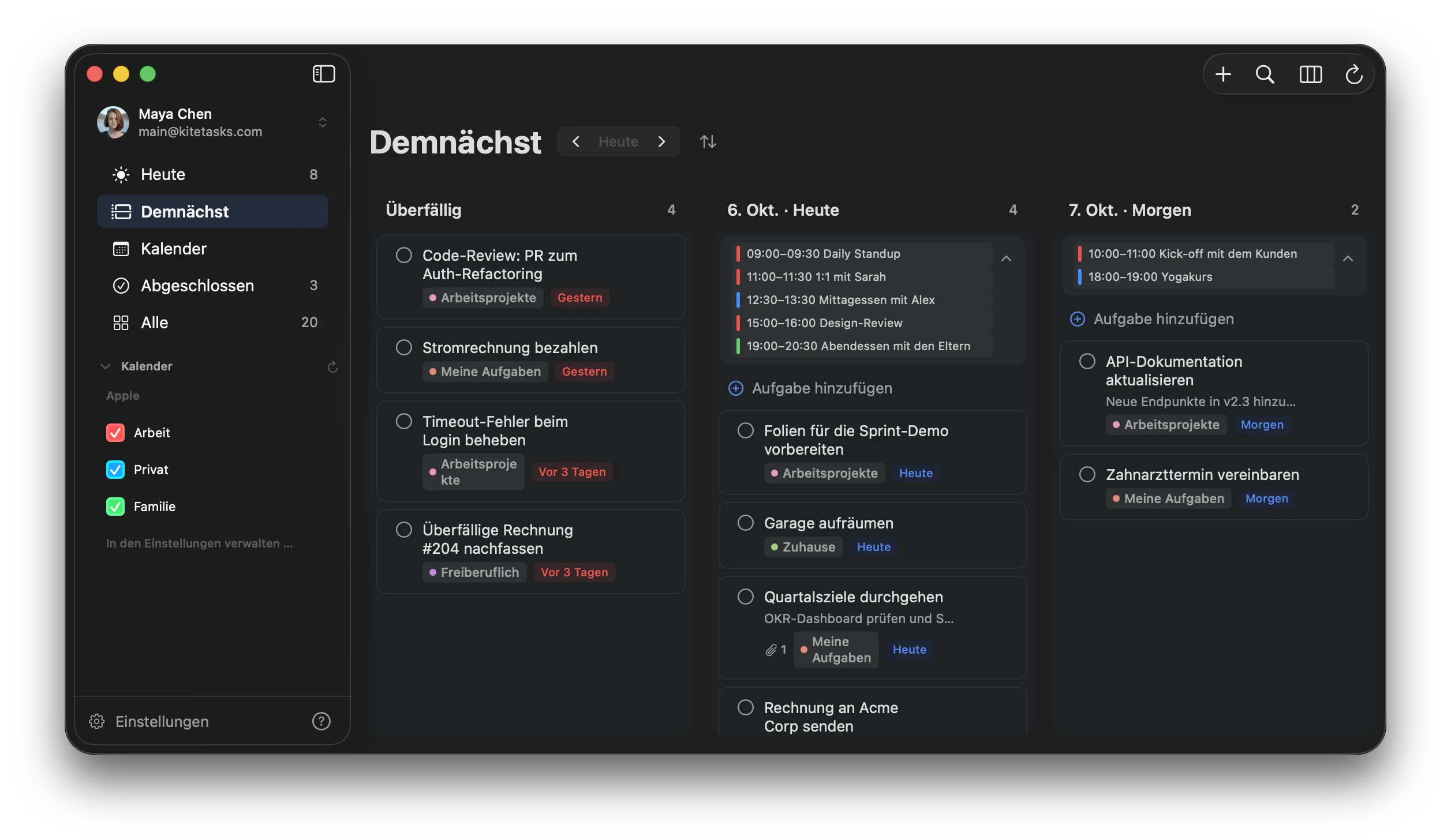 „Demnächst“ und Kalender