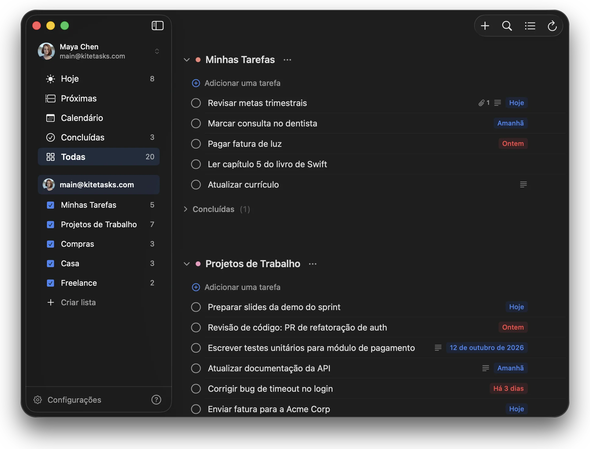 Visualização em lista