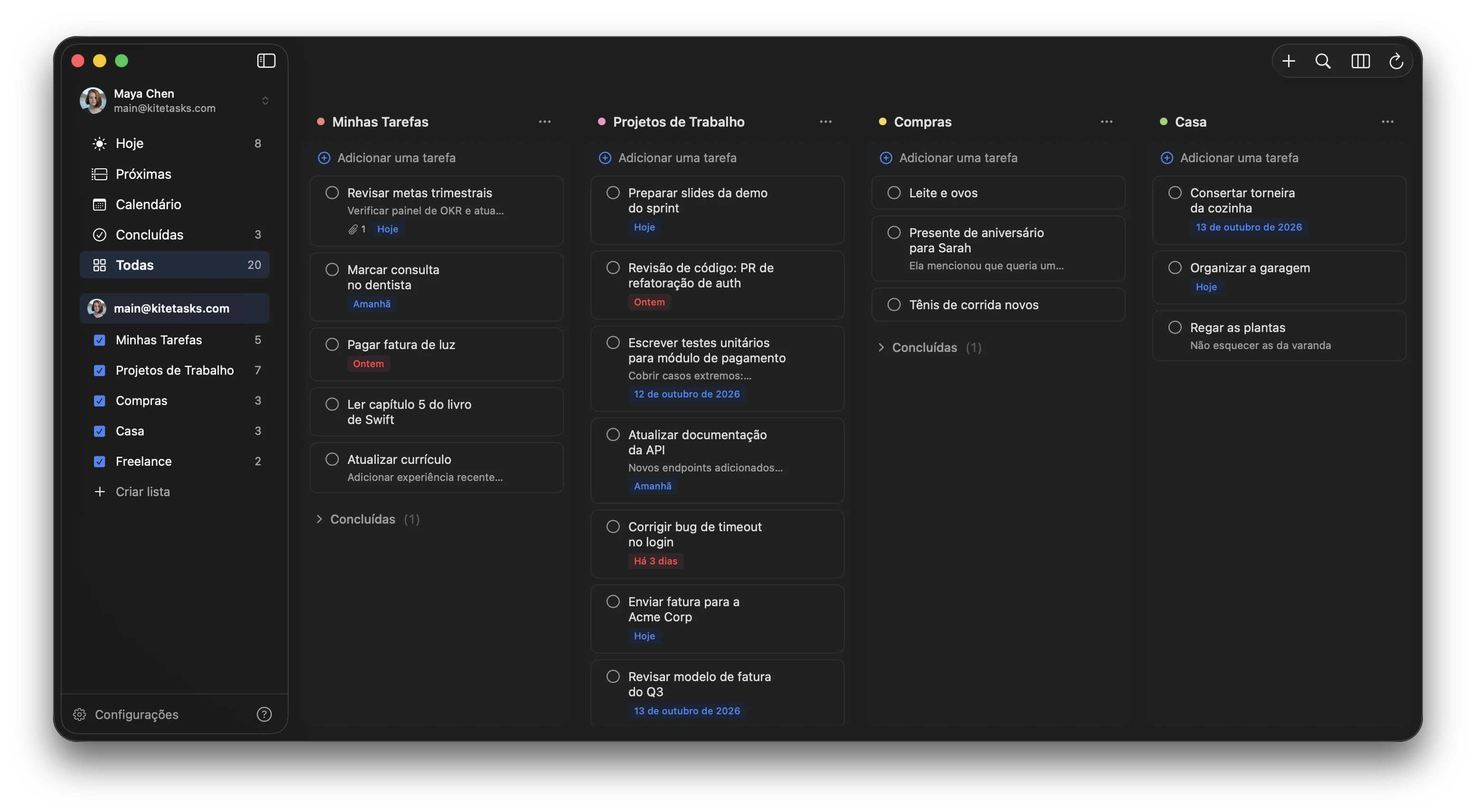 KiteTasks, o app nativo de Mac para o Google Tarefas