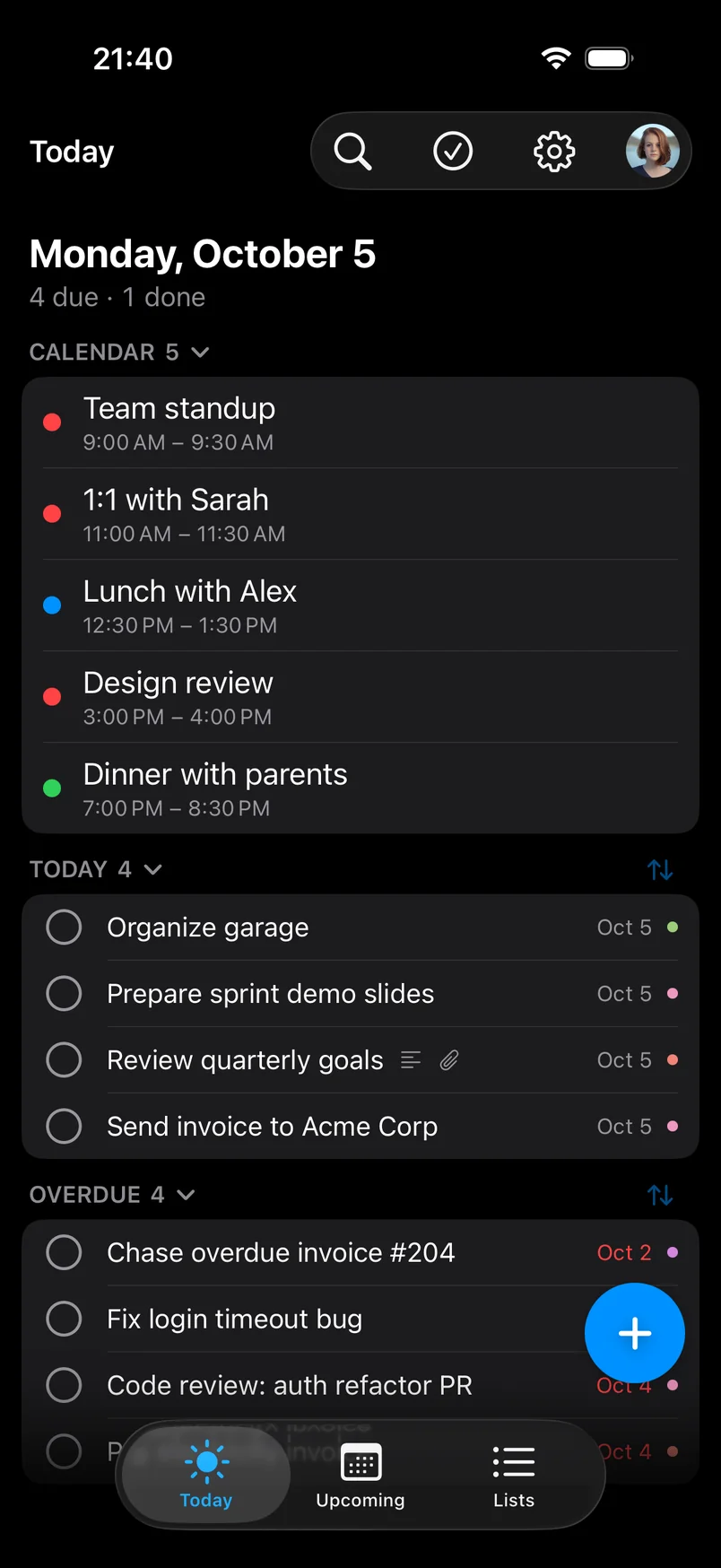 KiteTasks fürs iPhone, „Heute“-Ansicht