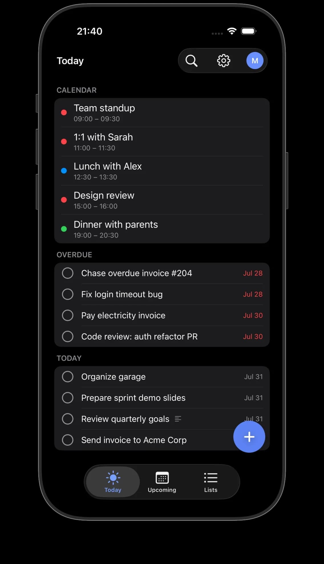 KiteTasks for iPhone — Today view